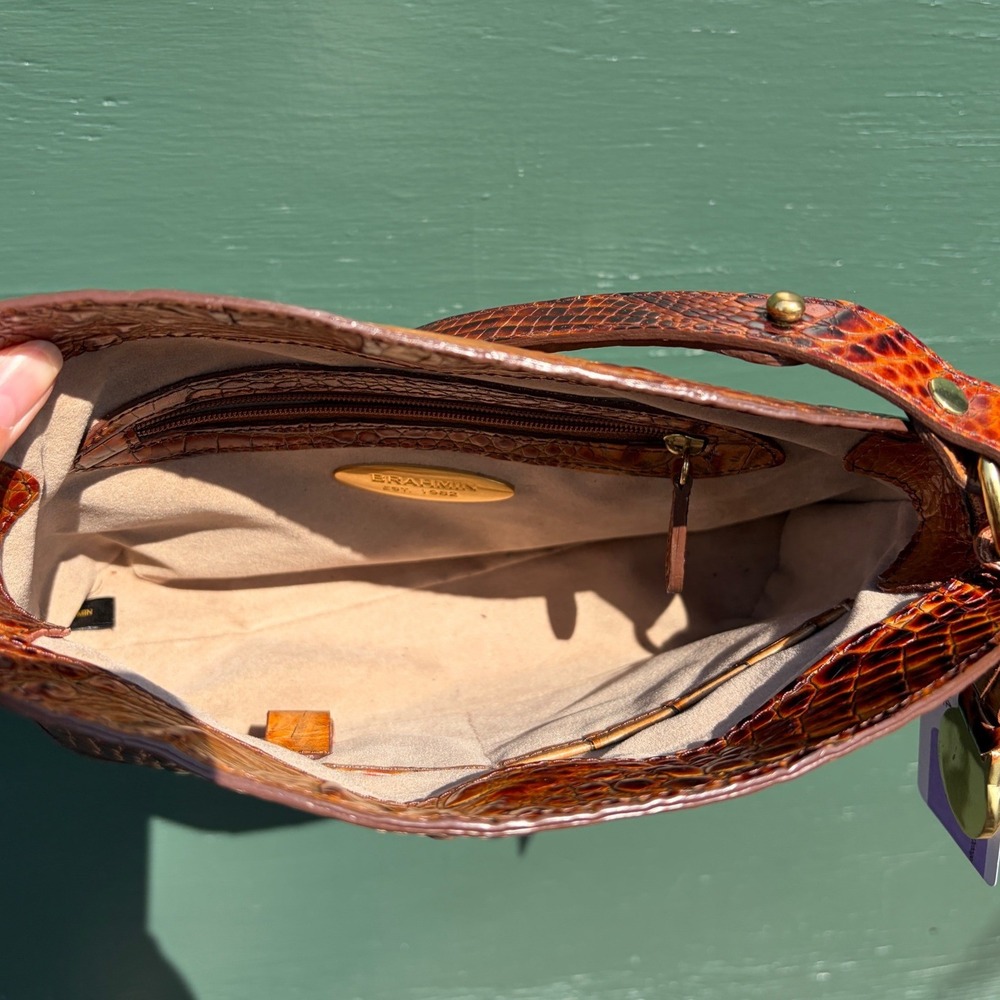 Brahmin Pecan Croc Embossed Leather Shoulder Bag Brown Y2K Vintage Preppy USA - Picture 5 of 10